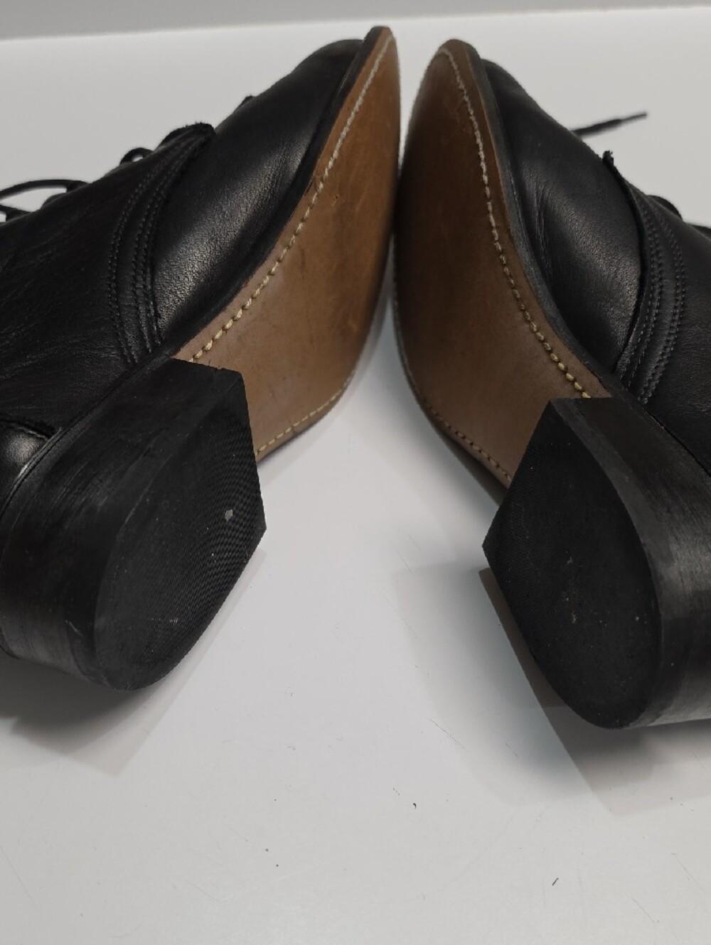 Laredo Vintage Black Leather Lace-Up Western Roper Boots - Size 8 - Picture 6 of 13